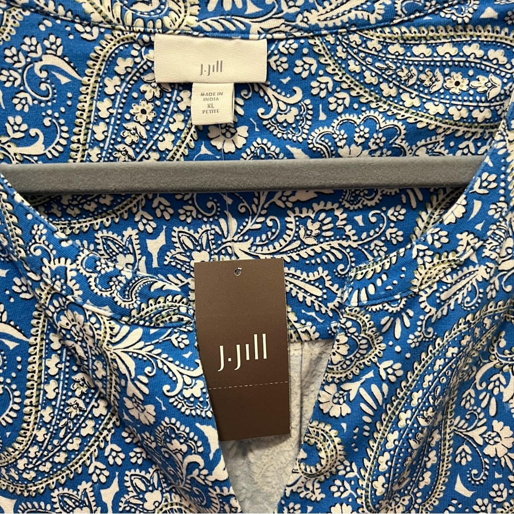 J. Jill Paisley-Printed A-Line Dress blue white short sleeve XLP NWT - Picture 8 of 11